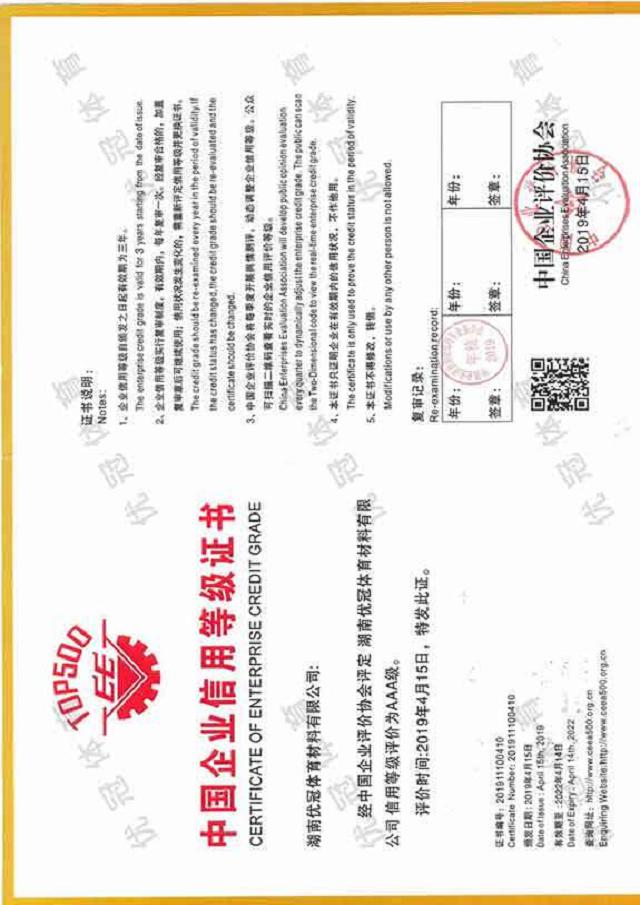 中国企业信用等级证书